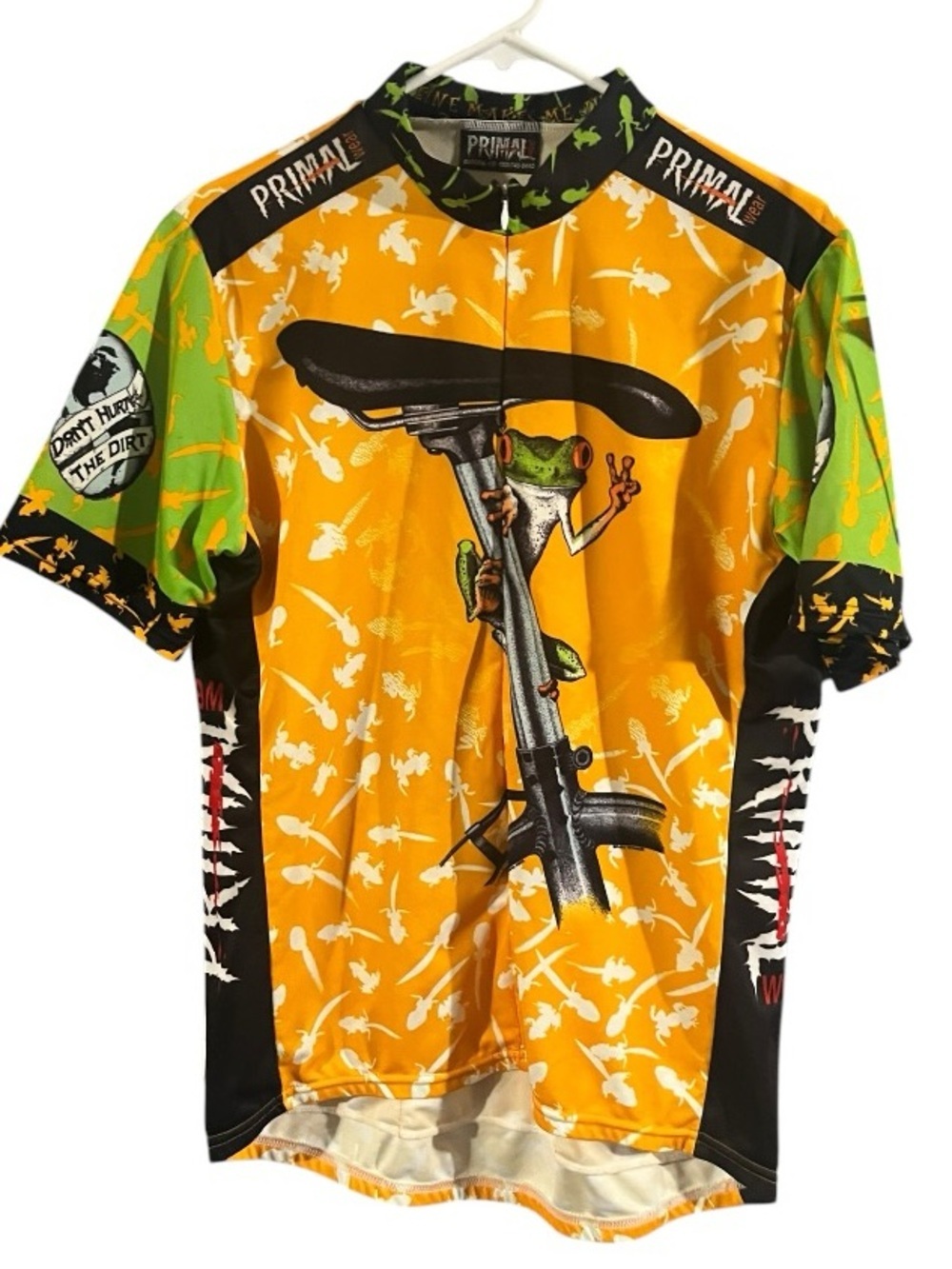 EUC Primal Wear Caffeine Make Me Jumpy Don't Hurt the Dirt Cycling Jersey Sz L